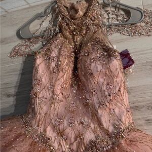 Elegant Pink and Gold Prom Dress